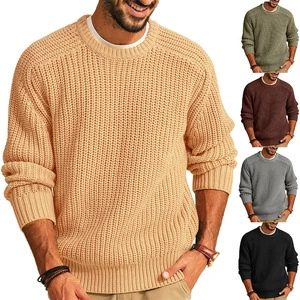 High Quality Retro Top Fashionable Round Neck Versatile Outdoor Daily Pullover Black Winter Casual Knitted Sweater Men Popular