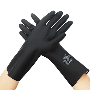 Durable Black Work Gloves, Heavy Duty Waterproof Rubber Gloves, Thick Safety Gloves for Industy and Contruction Use