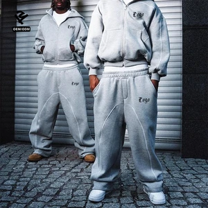 F5602 OEM Custom Hoodies And Sweatpants Set Baggy Sweat Suit Jogging Set Man Oversized Gray Streetwear Tracksuit Manufacturer