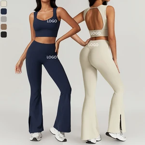 XW-TZ8793-2 New Design Women's Sportswear Hollow Back Sports Bra Flared Leggings Workout Outfits Gym Fitness 2 Piece Yoga Sets