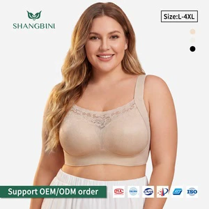 SHANGBINI Modesty Lace Trim Plus Size Seamless Bra Wireless Anti-Peeping Bralette Wide Strap Comfort Vest L-4XL