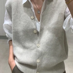 Wholesale Autumn & Winter Women's Knitted Plus Size Vest V-neck Cardigan Sleeveless Sweater Vest for Women