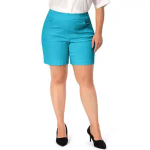 Jenna Rose Women's Plus Size Stretchy High Waist Bermuda Shorts with Pockets