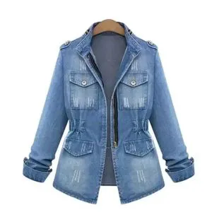 Women's Autumn Casual Oversized Coated Denim Jacket Zipper Closure Long Sleeves Woven Cotton Breathable Customized Color High