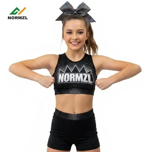 Rhinestone Lettering Practice Wear For Cheerleading Team Logo Cheer Sports Bra And Short High Quality Active Top