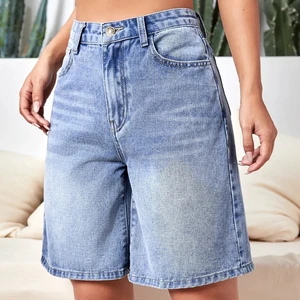 Jeans Manufacturer Summer Customized Women Jeans Wide Leg Casual High Waist Washed Plain Baggy Jorts Denim Shorts Jeans