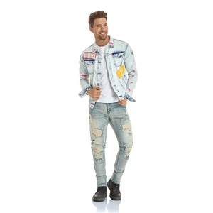 New Printing Denim Jacket Men Casual Solid Jacket Men's Spring Jean Jacket