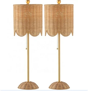 Handmade Rattan Table Lamp Bohemian Bamboo Woven Bedside Light Natural Bamboo Desk Lighting for Home Hotel Decoration