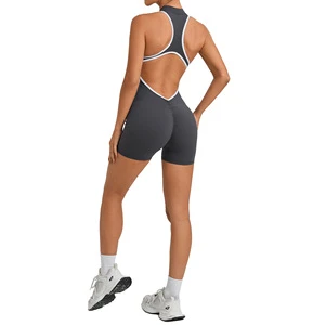 2026 New Sports One Piece Active Wear Running Gym Yoga Cloth Color-Block Jumpsuit Woman
