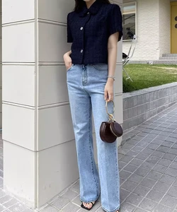 Y2K Autumn Summer Breathable Retro Slimming Casual Streetwear Women's Denim Jeans High Waist Vintage Washed Wide Leg Straight