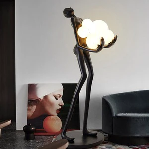 H71in Fiberglass Portrait Art Statue Holding Ball Floor Lamp Modern Living Room Hotel Design Decoration Resin Standard Lamp