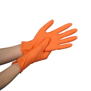 8-mil Heavy-Duty Orange Nitrile Disposable Safety Gloves with Raised Diamond Texture Waterproof Industrial Work Gloves