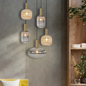 Sophisticated 5-Light Hanging Ceiling Lamps Quality Amber Smoke Glass With 40W Steel Base For Home Office Living Room