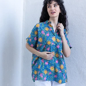 Casual Short Sleeves Printed Women Multicolor Top for Women