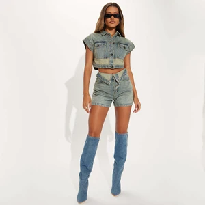 Summer Comfortable Woman Full Jeans Outfit Fashion High Quality Jean 2 Piece Set Women Women's Denim Sets
