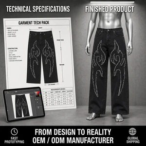 OEM Men's Jeans Manufacturers Custom Jeans for Men Black Distressed Ripped Straight Leg Denim Pants Hip Hop Streetwear