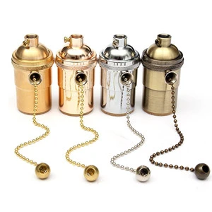 E26 E27 Industrial Vintage Edison Lamp Holder Light Bulb Switch Socket Pull Chain With a Metal Cord Grip