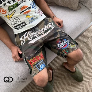 Factory Custom Men's Vintage Y2K Camo Cargo Shorts Streetwear Distressed Baggy Denim Shorts Custom Graphic Digital Print