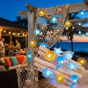 Ocean Series LED String Lights Starfish Seahorse Shell Conch Decorative Copper Wire Lights For Patio Bedroom Party Decor