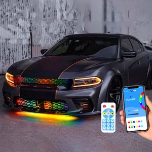High Quality IP68 Waterproof RGBIC Multiple Color LED Grille Light APP Remote Control Front Grill Strip Light for Car Truck SUV