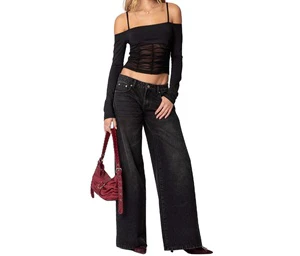 Women's Mid Waist Regular Fit Summer Dark Jeans-Breathable Denim Straight Style Comfortable Casual Pants for Femmes