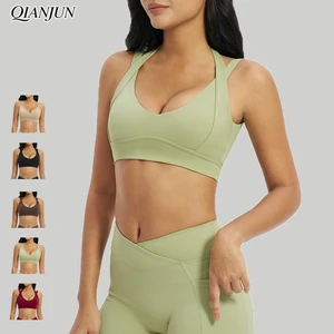 High-Intensity Shockproof Gym Fitness Sports Bra Tank Top Custom Logo Beautiful Back Whit Built in Removable Padding