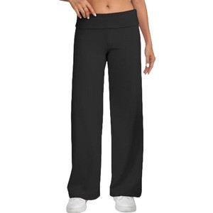 Women High Waist Wide Leg Yoga Pants - 80% Cotton Elastic Waist Breathable Loose Gym Fitness Lounge Trousers Summer