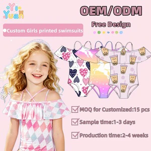 Custom Girls Off-Shoulder One-Piece Swimsuits 2-15Y Heart Print Bathing Suits Kids UPF 50+ Beach Pool Swimwear OEMODM Available