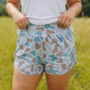 High Waist Camouflage Shorts Women Smocked Elastic Waist Drawstring Casual Plus Size Summer Shorts Loungewear