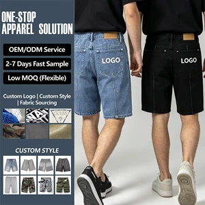 OEM ODM Dark Wash Denim Shorts Mid Waist Straight Leg Quick Dry Distressed Jeans Summer Casual Woven Bottoms