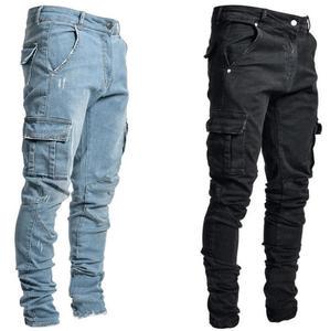 RNSHANGER Men's High Street Slim Fit Stretch Jeans Multi Pocket Cargo Denim Pants Elastic Jogging Hip Hop Trousers Plus Size 3XL