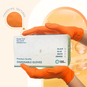 Chemical Resistant Waterproof Construction Orange Nitrile Gloves for Pcs Box Hand Protection Powder Free CE EN388 Certified