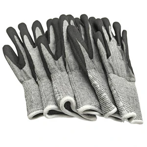 Seamless Knitted Anti-Cut Industrial Work Gloves Grey Speckled Nitrile Coated Automotive Use ANSI/ISEA Cut Level F Customizable