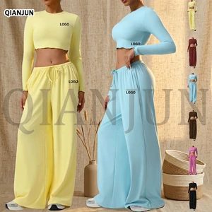 Wholesale Women's Clothing Athleisure Tracksuits Women Wide-leg Joggers Loose Pants Jumpsuit Female Dance Sets Outfit 2PCS SETS