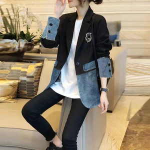 Custom YIXIN Women Denim Jacket & Jeans Set with Hem Splicing Long Sleeve Breathable Autumn Single Breasted Blazer
