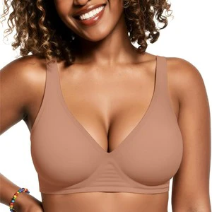 Womens Deep V Bras Wireless Comfortable Bra Supportive No Underwire Bras Tshirt Push Up Bralettes Plunge Seamless Bra