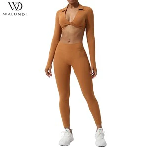 Yoga Set Women's High Quality Reverbial Lightweight 2 Piece Yoga Set Fashion Front Lapel Breathable Quick Dry Stretch Yoga Set