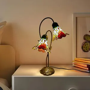 Nordic Creative Tiffany Vertical Crystal Stained Glass Lampshade Iron Body Bedroom Bedside Table Lamp with AC Power Supply