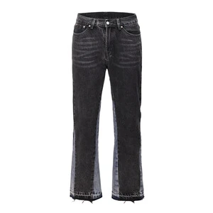 2026 High Quality Men's Cotton Jeans Casual Black Gray Splicing Retro Washed Customized Flare Pants Men's Denim Trousers