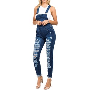 Women's High Waist Ripped Skinny Denim Overalls Jumpsuit Casual Solid Color Stretch Cotton Dungarees Spring Style