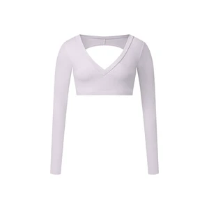 Wholesale Women's Brushed Deep V Cut Out Back Compression Crop Yoga Top