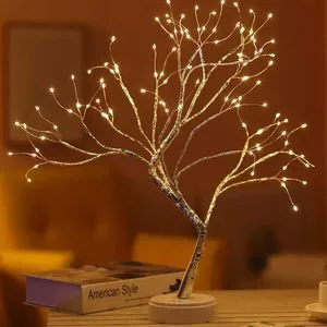 Desktop Bonsai Lantern-shaped Desk Lamp LED Desktop Night Light Iron Tree Silver Branch Pearl Golden Leaf Star Christmas Tree