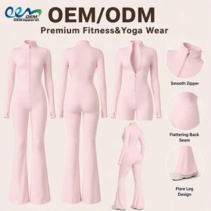 OEM ODM Yoga Wear Manufacturer Zipper Long Sleeve Push Up Leggings Gym Fitness Nude Sets Running Clothes Sportswear Yoga Sets