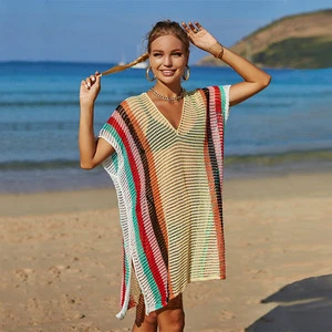 Newest Cutout Women Bikini Cover up V-neck Ladies Cover up Beach Dress 2022 Crochet Cover up Swimwear Beachwear