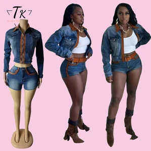 Think Women's Summer Denim Jacket and Shorts 2-Piece Set Breathable Vintage Light Wash Casual
