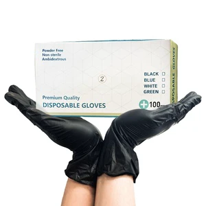 Black 5 Mil Thick Food Grade Nitrile Disposable Safety Gloves General Purpose Box of 100