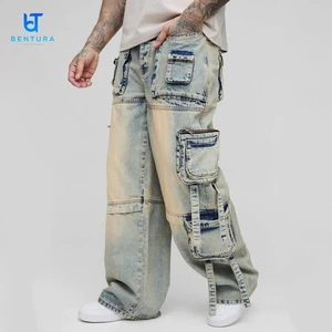 Custom Logo Wide Leg Plus Size Oversized Pants Jeans Hommes Denim Cargo Men's Baggy Jeans for Men