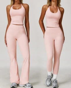 High Waist Butt Lifting Yoga Pants Yoga Sets Quick Drying Breathable Casual Wear Halter Adjustable Neck Bra for Women