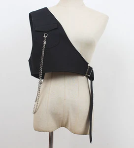 Women's Dark Style Denim Waistcoat Single Shoulder Clip New Fashionable Loose Black Vest Plus Size Special Personality