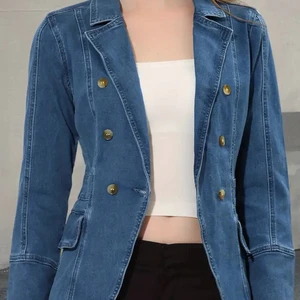Autumn Winter Women's High Quality Double-Row Button Washed Denim Jeans Hot-Selling Slim-Fit Suit Jacket Direct Wholesale